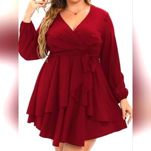 Sexy Plussize wrap swing ruffle mini dress 18w